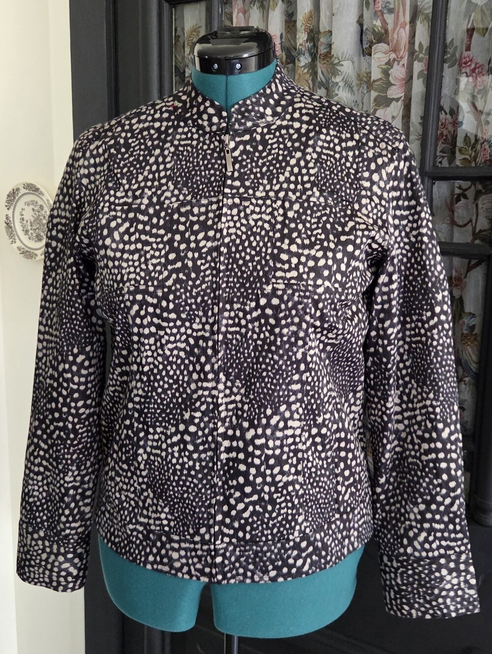 Chico's Seeking Animal Wise Owl Print Zip Jacket M